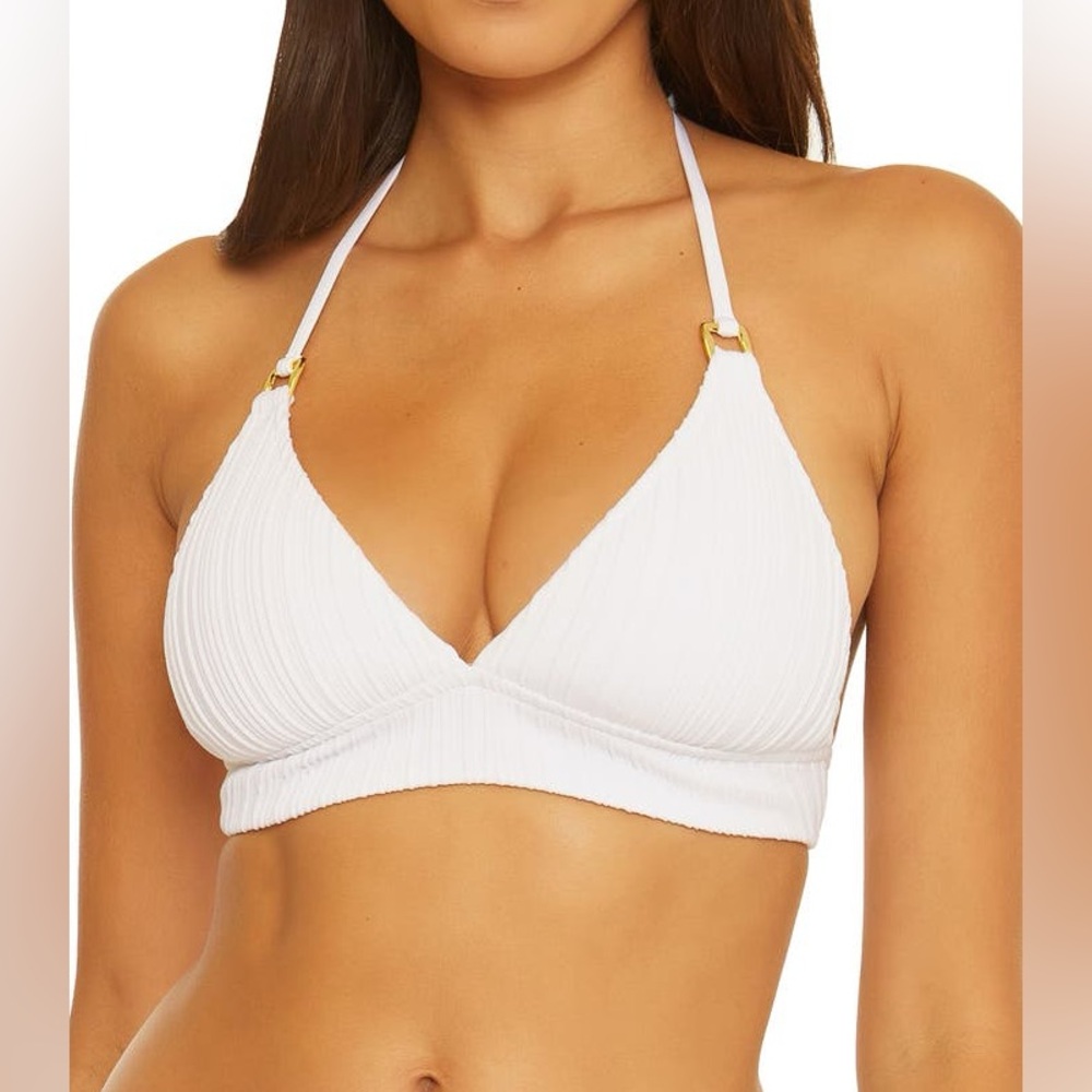 Becca Moon Ridge Halter Adjustable Bikini Top in White Large NWT